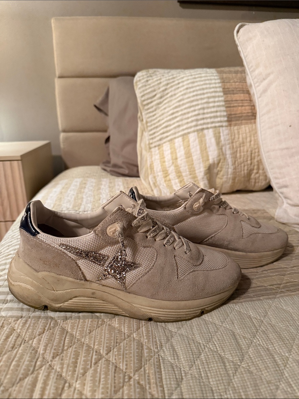 Golden Goose Off-White Running Sneakers with Black Heel